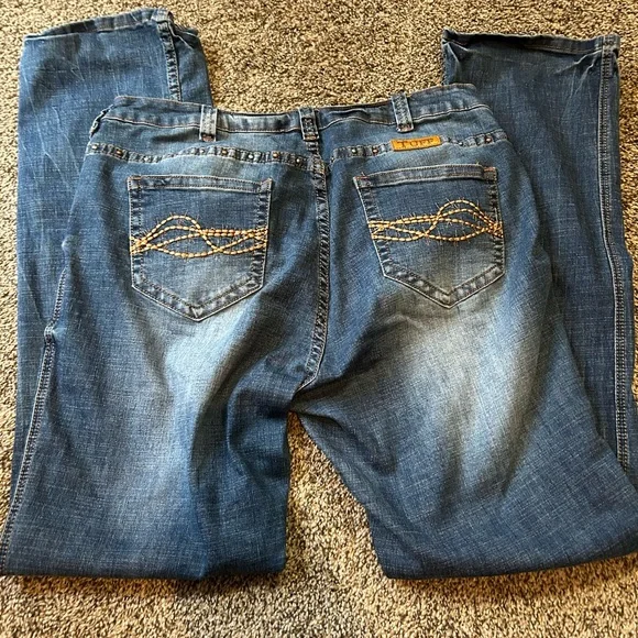 Cowgirl Tuff Blue Denim Jeans with Turquoise Accents - Picture 2 of 5